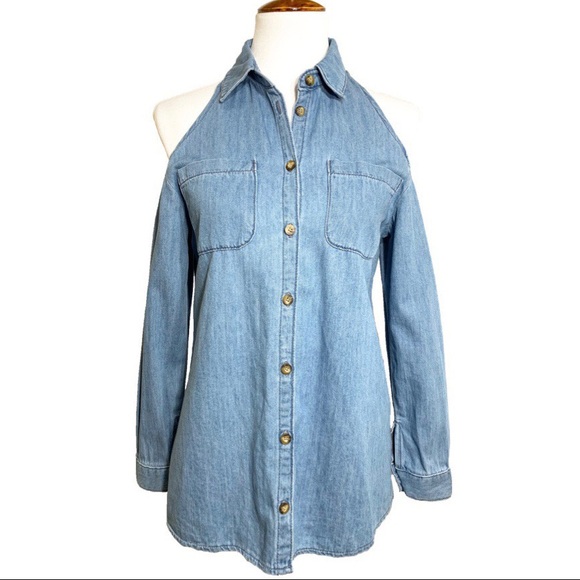 SOLD-ASOS Cold Shoulder Denim Buttondown - Picture 2 of 7